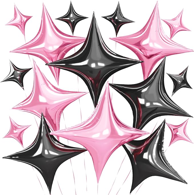 Pink Black Star Balloons, 26 Inch and 10 Inch Pink Stars Shaped Balloon by BIAPIAN