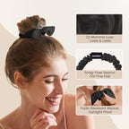 THXSILK 100% Mulberry Silk Bow Scrunchies 3-Pack, 22 Momme Mulberry Silk Hair Ties for Women, Cute Bunny Ear No Damage Ponytail Holders, Fashion Hair Accessories for Girls(S, Dark Colors)