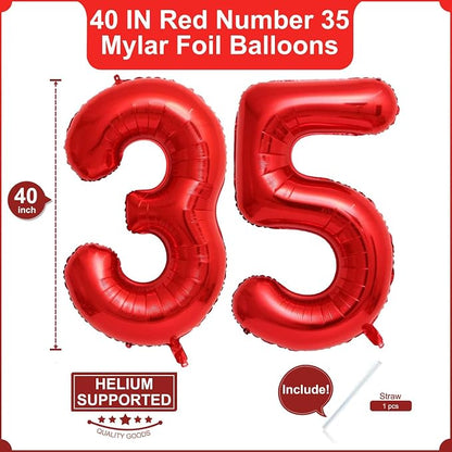 40 Inch Red 35 Balloons Giant Number 35 Balloons Red 35 Birthday Balloons 35th - Image 2