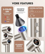 Cosy Companions Hair Dryer, 150000RPM High-Speed Hairdryer for Fast Drying, Low Noise, HD Display, 5 Temps & 2 Speeds, 500 Million Negative Ionic Blow Dryer, Gold