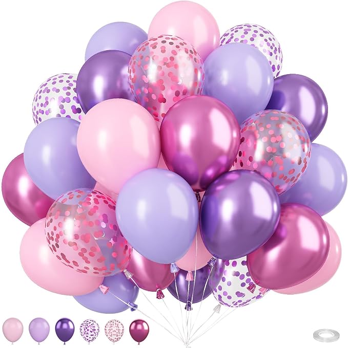 Pink and Purple Balloons, Metallic Purple Pink Latex Balloons by BIAPIAN