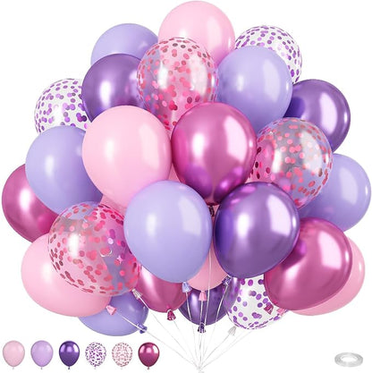 Pink and Purple Balloons, Metallic Purple Pink Latex Balloons by BIAPIAN