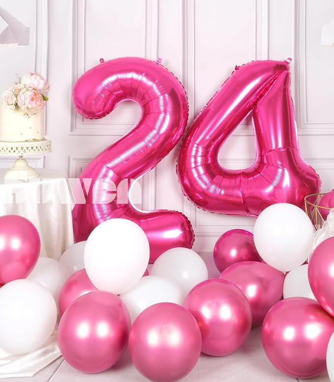 SUWEN 40 Inch Large Hot Pink 24 Number Balloons Big Foil Helium Number Balloons - Image 2