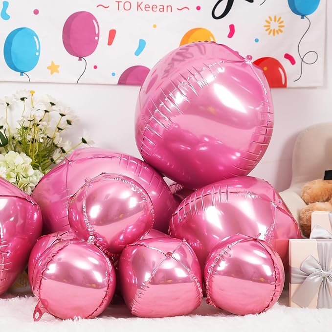 12Pcs Pink Round Foil Balloons, Metallic Pink Foil Balloon - Image 5