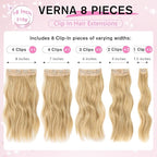 Clip in Hair Extensions for Women, 8PCS 16 Inch Wavy Honey Blonde Mix Beach Blonde Hair Extensions Clip Ins, Synthetic Hairpieces for Women