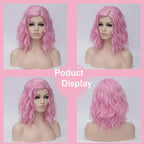 BUFASHION 14" Women Short Light Pink Kinky Straight Cosplay Synthetic Wigs With Air Bangs 46 Colors Available (Light Pink)