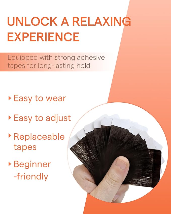 Sunny Hair Tape in Hair Extensions Real Human Hair Invisible Remy Hair Extensions Tape ins for Women Darkest Brown 24 inch 25G