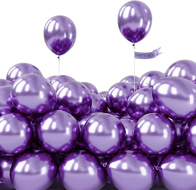 PartyWoo Purple Balloons 50pcs Metallic Purple Chrome Color 5 Inch | Balloons by PartyWoo