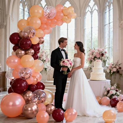 Burgundy Rose Gold Balloon Garland Arch Kit, Pearl Maroon Champagne Rose Gold - Image 6