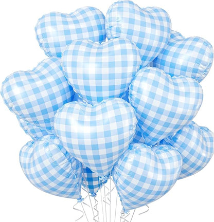 Blue White Checkered Heart Balloons, 18 Inch Lattice Foil Valentines Balloons by BIAPIAN