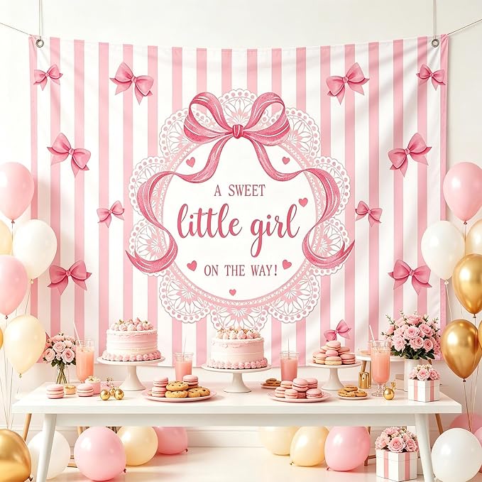AIBIIN A Sweet Little Girl is on The Way Photography Background Pink Bow Girls - Image 8
