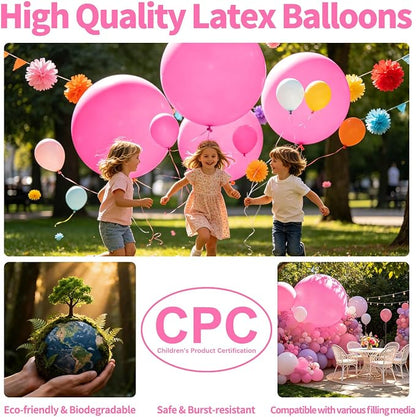 5Pcs Pink Balloons 36 Inch, Round Large Latex Party Balloons - Image 3
