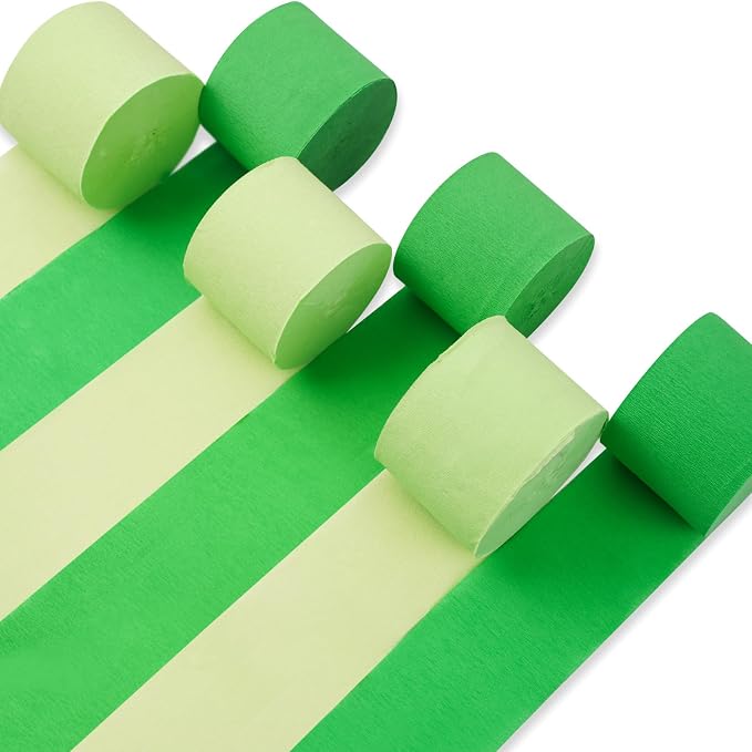 PartyWoo Green Pale Olive Crepe Paper Streamers 6 Rolls 492 FT | Birthday by PartyWoo