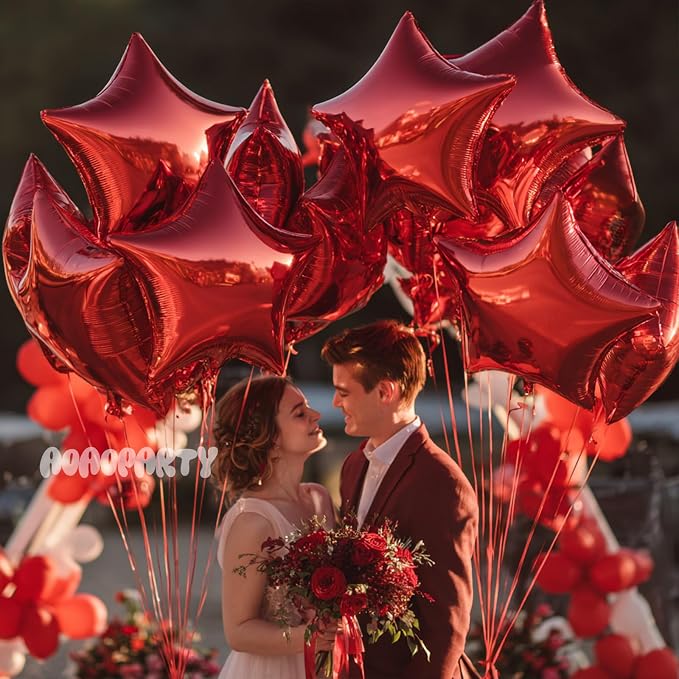 25Pcs Red Star Shaped Balloons 18Inch Foil Mylar Balloon Helium | or Birthday - Image 5