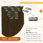 Full Shine Seamless Clip in Hair Extensions Human Hair Mocha Brown Human Hair Extension Clip ins Brown Straight Soft Hair for Women 18 Inch 8 PCS 120 G