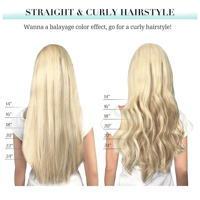 DOORES Hair Extensions Clip in Ombre Light Blonde Highlighted Golden Blonde 7pcs 24Inch Clip in Human Hair Extensions Remy Natural Hair Extensions Straight Thick 120g