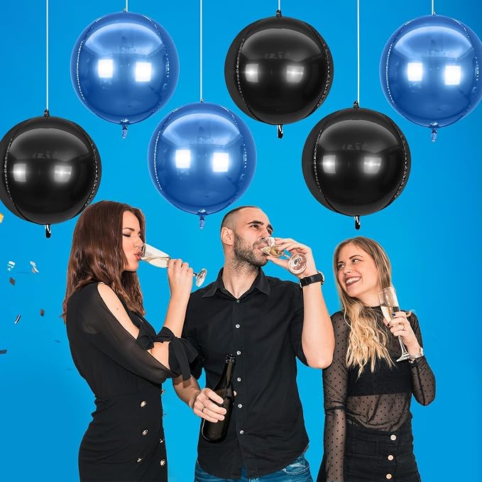 6Pcs Blue Black Round Foil Balloons, Giant 4D Round Ball Balloon, 22 Inch - Image 4
