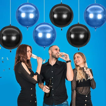 6Pcs Blue Black Round Foil Balloons, Giant 4D Round Ball Balloon, 22 Inch - Image 4