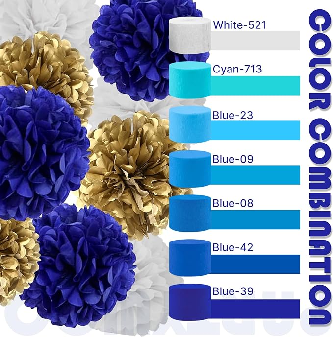 PartyWoo Blue Dark Royal Blue Crepe Paper Streamers 6 Rolls 492 FT | Graduation - Image 3