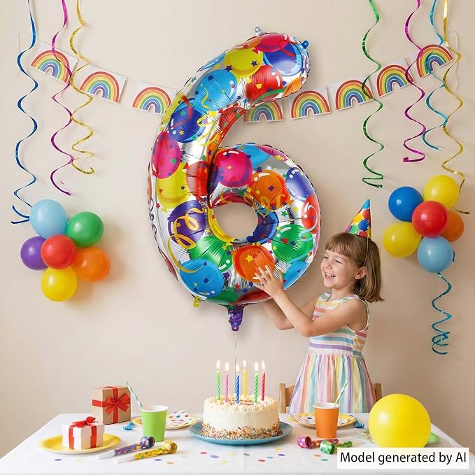 40 Inch Rainbow Number 6 Balloon, Large Colorful Foil Mylar Number 6 Helium - Image 7