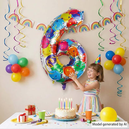 40 Inch Rainbow Number 6 Balloon, Large Colorful Foil Mylar Number 6 Helium - Image 7