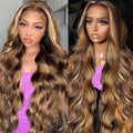 30 Inch 13x6 Lace Front Wigs Human Hair 200 Density P4/27 Highlight Ombre Body Wave HD Lace Front Wigs Human Hair Pre Plucked