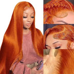 Ginger Wig Human Hair 13x4 Straight Ginger Orange Lace Front Wigs Human Hair HD Transparent Lace Frontal 350 Colored Wig Pre Plucked 180% Density 30inch