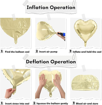 Gold White Foil Heart Balloons, 18 Inch 10 Pcs Pastel Yellow White Foil Heart - Image 6