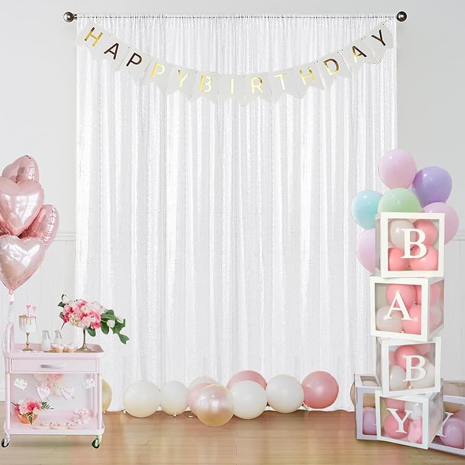 Sugargirl White Sequin Backdrop Curtain 7FTx7FT Glitter White Background Drapes - Image 2