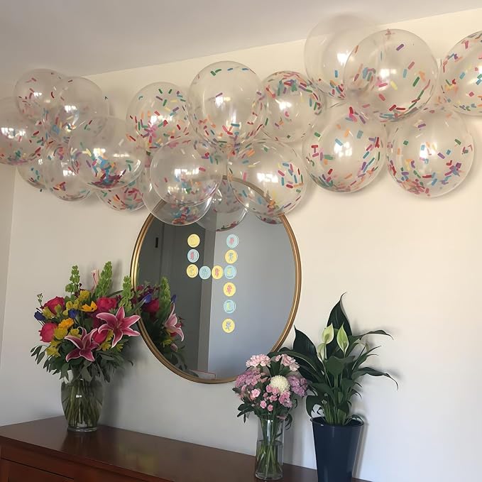 Rainbow Confetti Balloons, 12 Inch Multicolor Candyland Ice Cream Sprinkle - Image 4