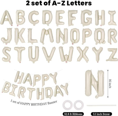 65 Pcs Cream Happy Birthday Balloons, 2 Sets A-Z Cream Letters Foil Balloons - Image 2
