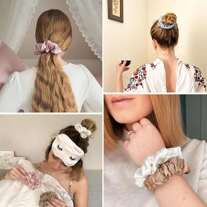 LILYSILK Silk Hair Scrunchies for Frizz&Breakage Prevention, 100% Mulberry Silk Hair Ties No Damage, Elastic Silk ponytail Holders, 1Pc, Black