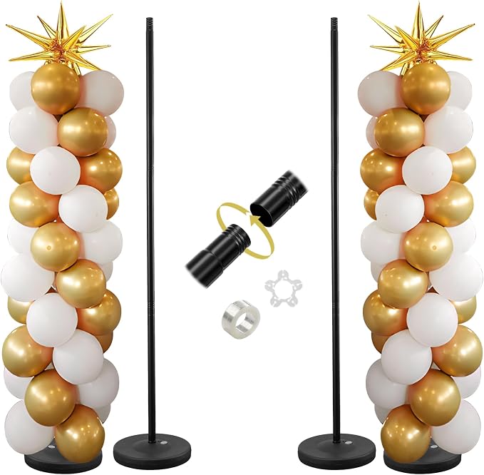 Balloon Stand - Set of 2, 56 Inch Height Adjustable Splicing Metal Pole Balloon by DAKEPOLE