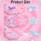36Pcs Pink Mini Bow Hair Clips 3 Color Star Snap Hair Barrettes for Women Blue Water Drop No Slip Hair Clips Purple Small Hair Bows Star Bowknot Hair Accessories for Teens Girls