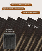 VINBAO 55g Invisi Edge Tape in Extensions Human Hair Balayage Darkest Brown to Medium Brown Ombre Injected Tape in Hair Extensions Invisible 20pcs 20inch #2/6/2