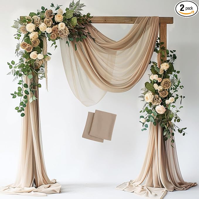Nude Wedding Arch Draping Fabric Backdrop Drapes Sheer 2 Panels | 28.7"x20FT by Wokceer