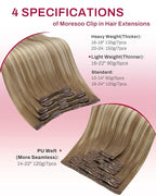Moresoo Light Brown Balayage Hair Extensions Clip in Light Brown to Medium Brown Human Hair Clip in Extensions Straight Long to Add Length Double Weft 80g/5pcs 20inch for Wedding