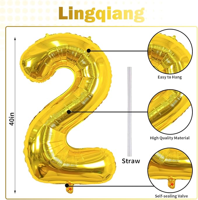 Gold 21st Birthday Balloons for Her, 40In Gold Mylar Foil Number 21 Balloons - Image 2