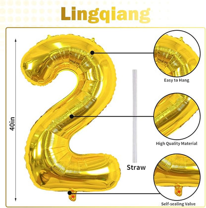 Gold 21st Birthday Balloons for Her, 40In Gold Mylar Foil Number 21 Balloons - Image 2