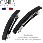 Camila Paris AD2/2 French Hair Barrette Clip for Girls, Set of 2 Black Small Rubberized Metal Clasp Strong Hold Grip Hair Clips for Women, No Slip Styling Girls Hair Accessories, Made in France