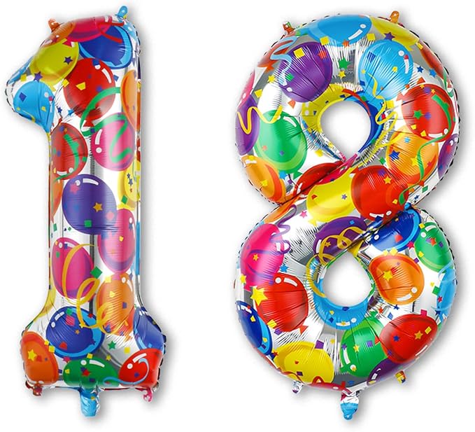 40 Inch Rainbow Balloon Number 18 Balloons, 18th Birthday Party Supplies | by Unknown