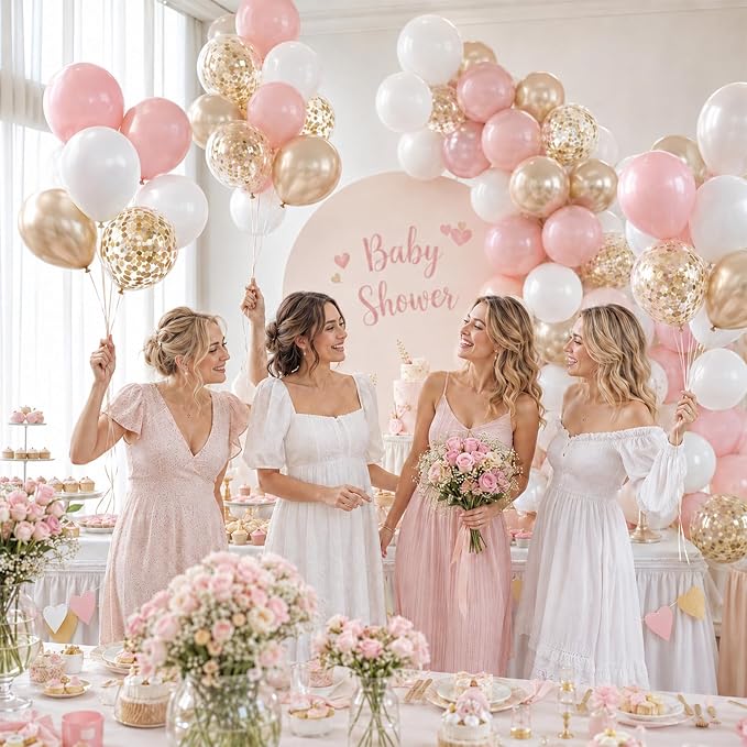 Dusty Pink Balloons, 12 Inch Dusty Pastel Pink and White Confetti Balloon - Image 5