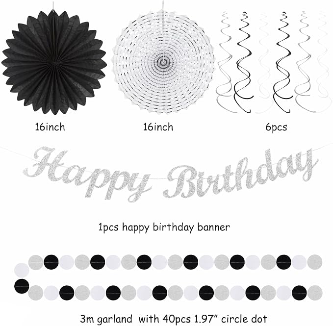 Black White Silver Birthday Party-decorations - Image 3