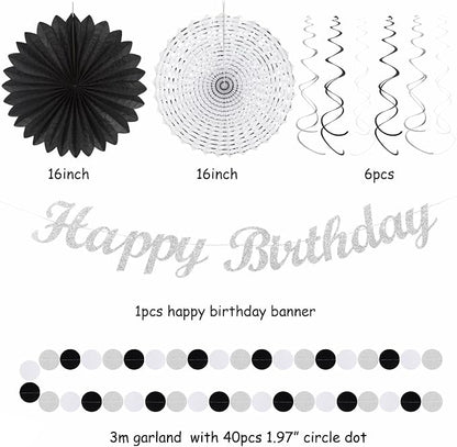Black White Silver Birthday Party-decorations - Image 3