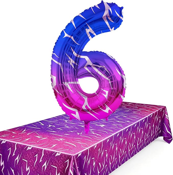 2pcs Purple Demon 54''x108'' Birthday Tablecloth and 40 Inches Number 6 Hunters by Unknown