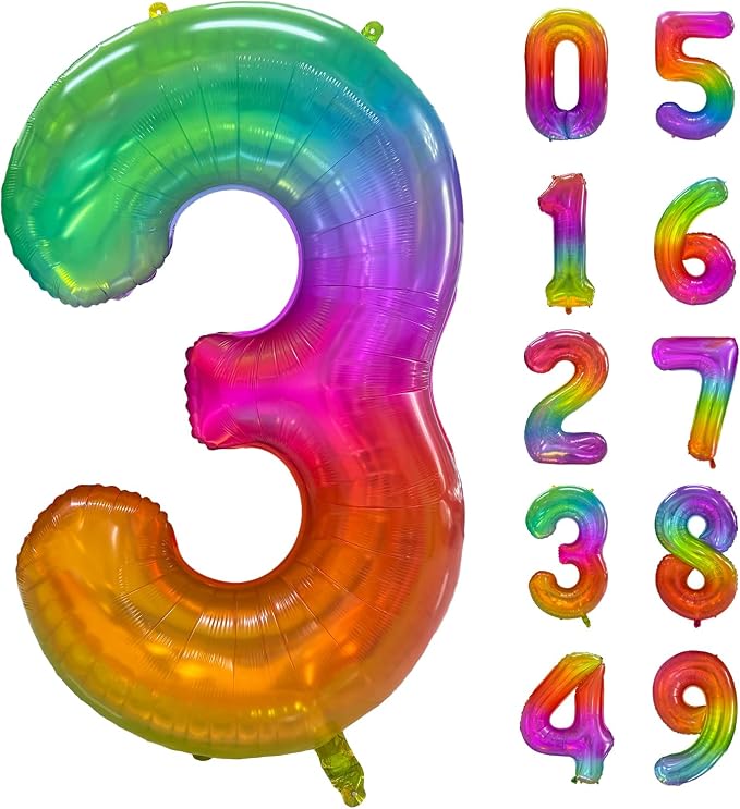 Rainbow Number 3 Balloon 40 Inch Rainbow 3 Balloon Giant Helium Foil Number 0 by Yeodong