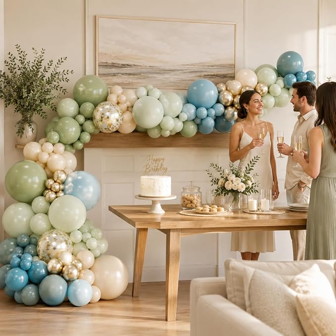 Jobkoo 122Pcs Dusty Blue Sage Green Balloon Garland Kit, Dino Green Slate Blue - Image 5