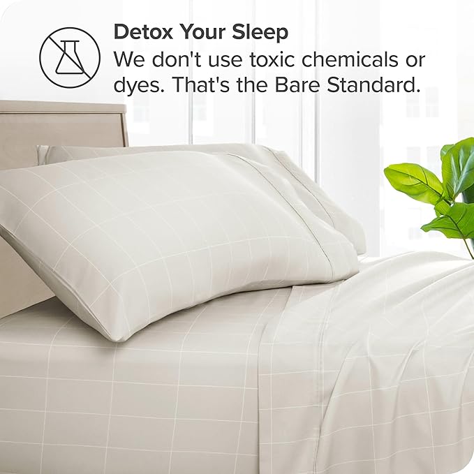 Bare Home Microfiber Pillow Cases - King Size Set of 2 - Cooling Pillowcases - Double Brushed - Pillowcases 2 Pack - Easy Care (King, Grid – Stone/White)