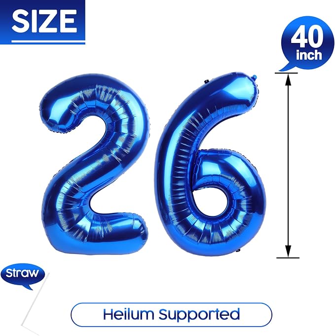 26 Balloon - Metallic Blue Birthday Number Balloons, 40 Inch Decorations | - Image 5