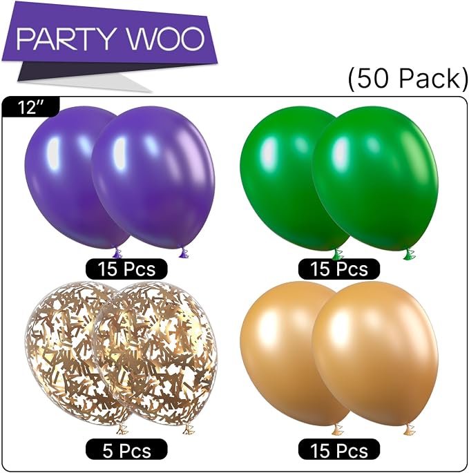 PartyWoo Purple Green Gold Balloons 50pcs Dark Purple Green Gold Balloons | - Image 5